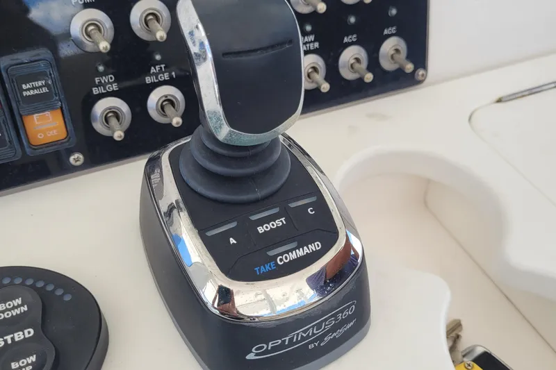  Yacht Photos Pics Control panel of 2018 Everglades 355 Center Console with Optimus 360 joystick.