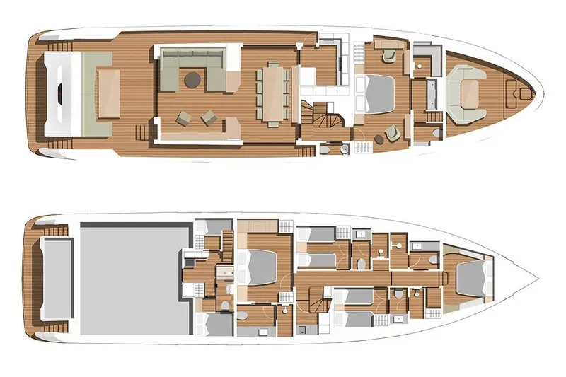  Yacht Photos Pics Floor plan of 2023 Sirena 88 yacht, showcasing luxurious interior layout and design.