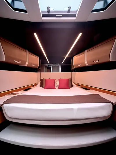  Yacht Photos Pics Luxurious cabin interior of 2022 Wally WALLYPOWER58 yacht with modern design and ambient lighting.