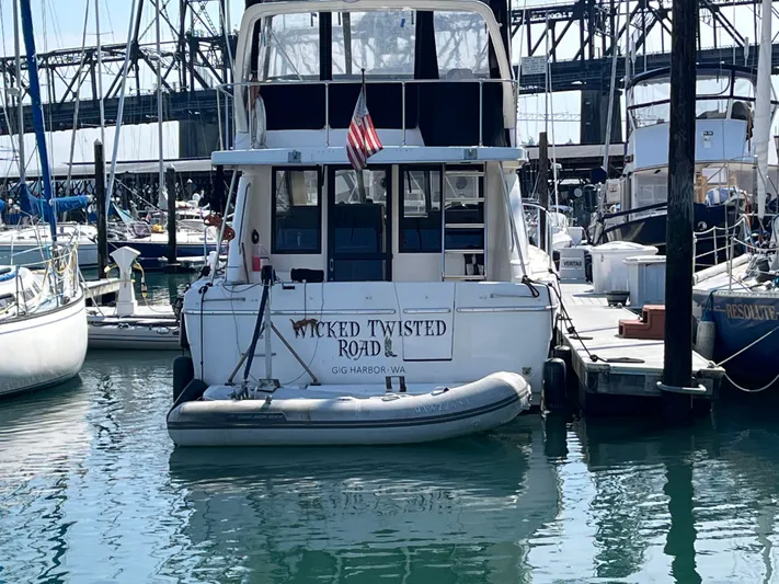  Yacht Photos Pics 1996 Bayliner 3788 Command Bridge Motoryacht docked at marina, Gig Harbor, WA.