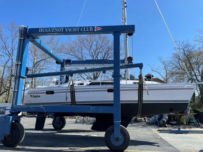  Yacht Photos Pics Catalina C355 sailboat at Huguenot Yacht Club, 2021 model, on a boat lift.