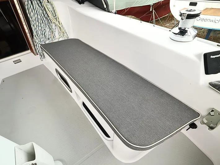  Yacht Photos Pics Catalina C355 2021 sailboat cockpit with cushioned seating and winch.