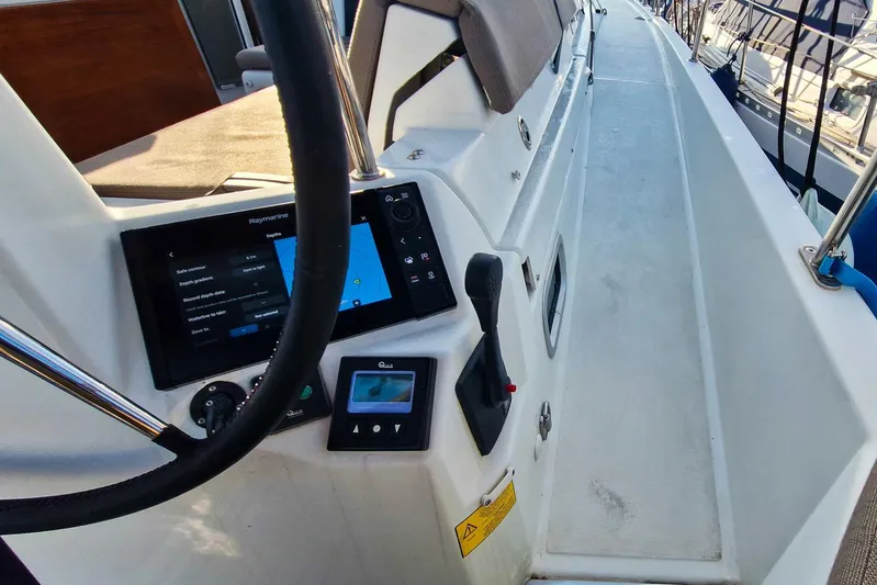 Dreamcatcher II Yacht Photos Pics Cockpit view of 2019 Jeanneau Sun Odyssey 440 sailboat with navigation controls.