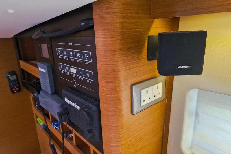 Dreamcatcher II Yacht Photos Pics Interior of 2019 Jeanneau Sun Odyssey 440 with Bose speaker and control panel.