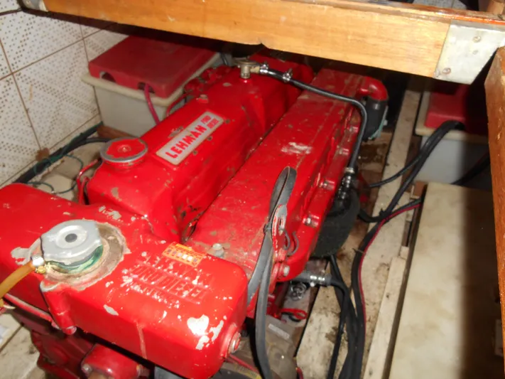 Ahoy Vey Yacht Photos Pics Red Lehman engine in 1978 CHB 34 Aft Cabin boat.