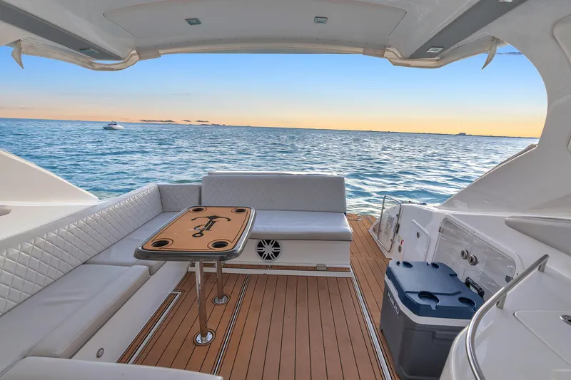 Dream Big Yacht Photos Pics Luxury Schaefer 375 yacht interior with ocean view, 2023 model.