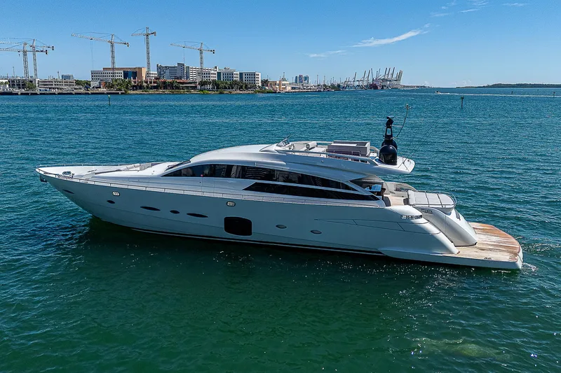 Scissortail II Yacht Photos Pics Luxury 2013 Pershing 92 Express yacht cruising on blue waters.