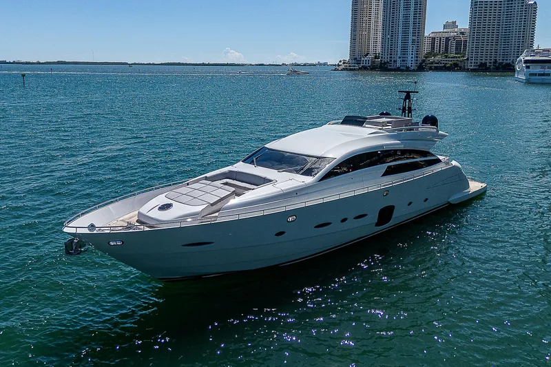 Scissortail II Yacht Photos Pics 2013 Pershing 92 Express yacht cruising in sunny coastal waters.