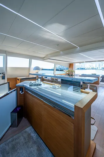 Scissortail II Yacht Photos Pics Luxurious interior of 2013 Pershing 92 Express yacht with modern design and panoramic windows.