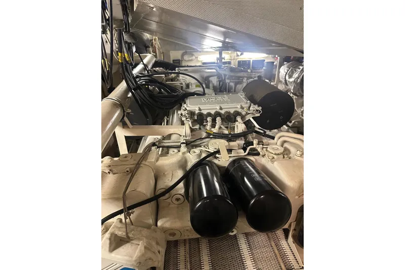 Romeo & Juliet Yacht Photos Pics Engine room of 2009 Azimut 86S yacht, showcasing mechanical components and wiring.