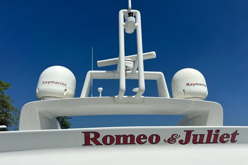Romeo & Juliet Yacht Photos Pics Azimut 86S 2009 yacht with Raymarine equipment and "Romeo & Juliet" name.