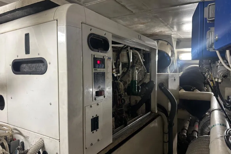 Romeo & Juliet Yacht Photos Pics Engine room of a 2009 Azimut 86S yacht, showcasing machinery and equipment.