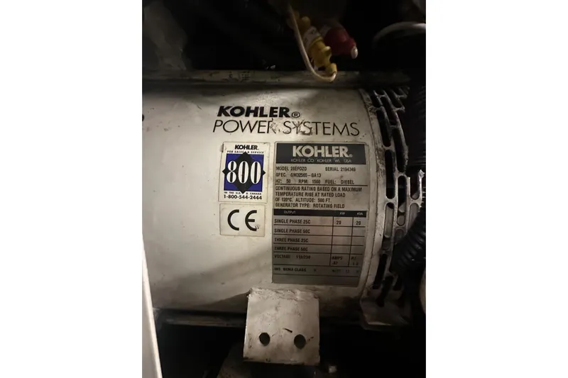 Romeo & Juliet Yacht Photos Pics Kohler Power Systems generator label on 2009 Azimut 86S yacht, model 2EFZ60D.