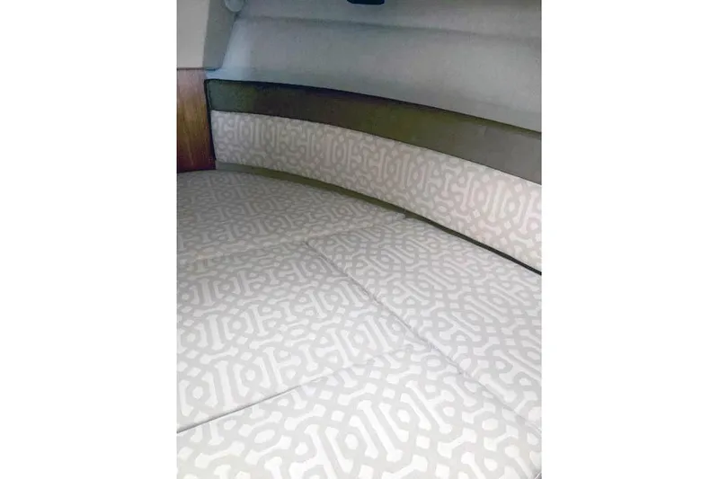  Yacht Photos Pics 2018 Ranger Tugs R-27 interior cabin with patterned upholstery.