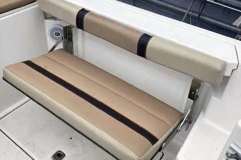  Yacht Photos Pics 2018 Ranger Tugs R-27 boat seat with beige and black upholstery.
