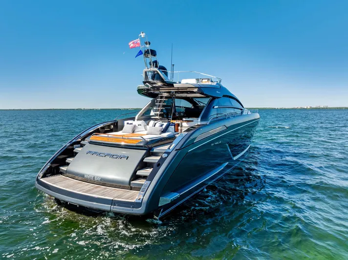 Arcadia Yacht Photos Pics Luxurious 2020 Riva 66' Ribelle yacht cruising on open water.