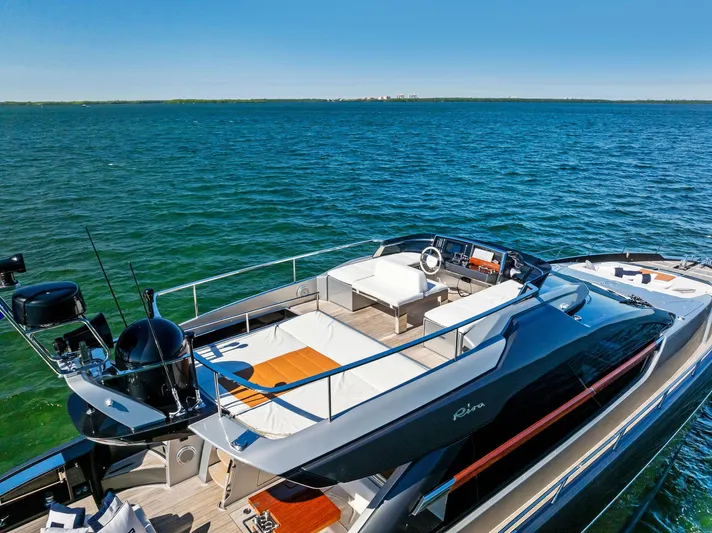 Arcadia Yacht Photos Pics 2020 Riva 66' Ribelle yacht on open water, showcasing sleek design and luxury features.