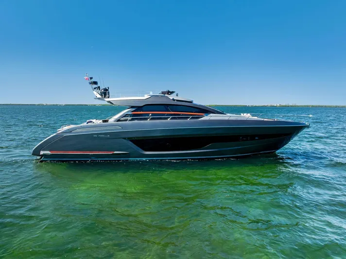 Arcadia Yacht Photos Pics 2020 Riva 66' Ribelle yacht on clear blue water under a sunny sky.