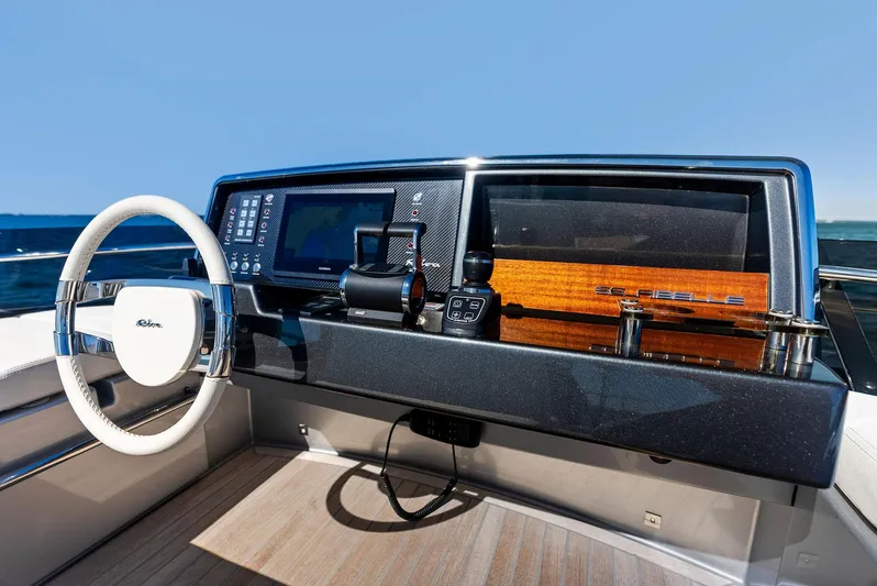 Arcadia Yacht Photos Pics Riva 66' Ribelle 2020 yacht helm with modern controls and steering wheel.