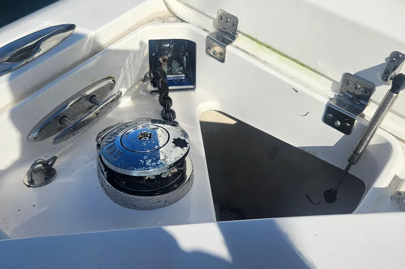  Yacht Photos Pics 2015 Intrepid 327 Center Console anchor chain and winch detail.