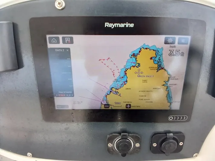 High Life Yacht Photos Pics Raymarine navigation display on Leopard 43 Powercat, 2020 model, showing nautical chart.