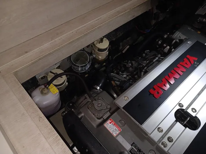 High Life Yacht Photos Pics Engine compartment of a 2020 Leopard 43 Powercat with Yanmar engine visible.