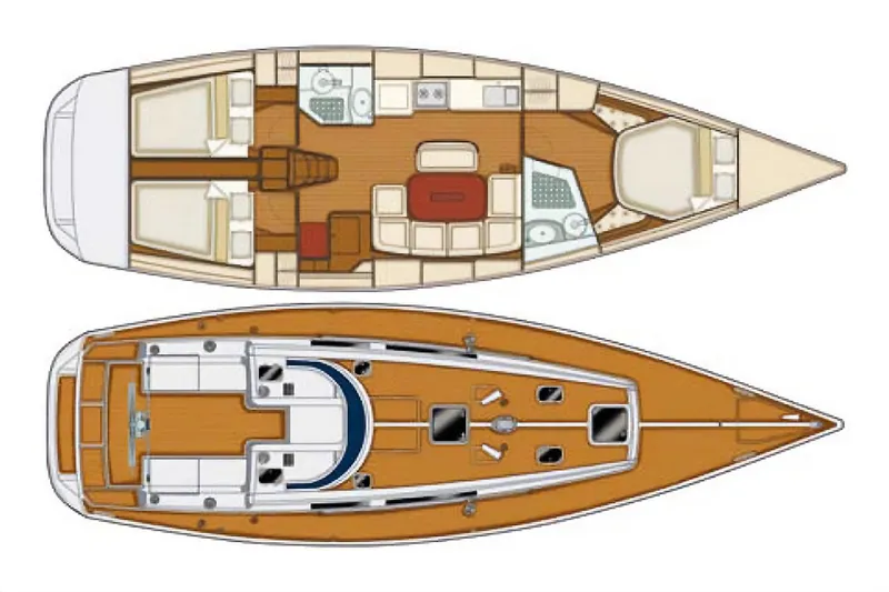  Yacht Photos Pics Floor plan of 2005 Grand Soleil 43 yacht, showing interior and deck layout.