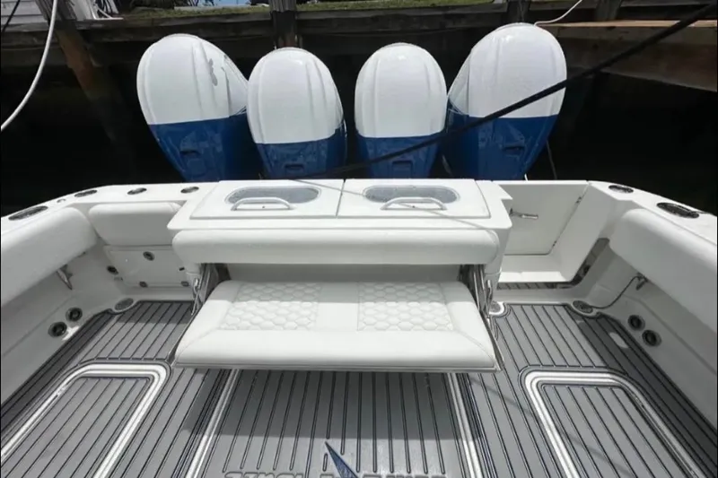  Yacht Photos Pics 2019 HCB 42 Siesta boat with four outboard engines and spacious deck seating.