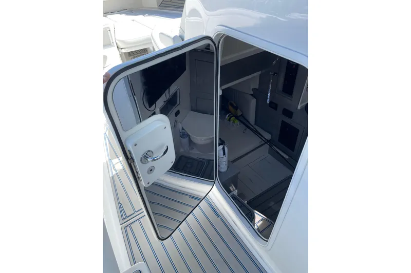  Yacht Photos Pics 2019 HCB 42 Siesta boat cabin entrance with open door, showcasing interior details.