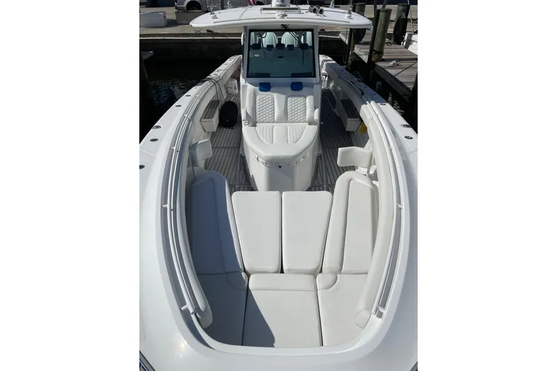  Yacht Photos Pics 2019 HCB 42 Siesta boat with spacious white seating and sleek design.