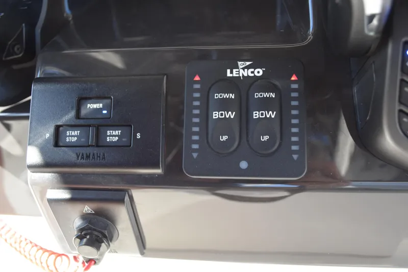  Yacht Photos Pics Control panel of 2022 Pursuit S 268 Sport boat with Yamaha and Lenco systems.