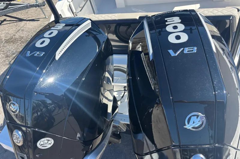  Yacht Photos Pics Twin 300 V8 engines on a 2026 Navan C30 boat, showcasing power and performance.