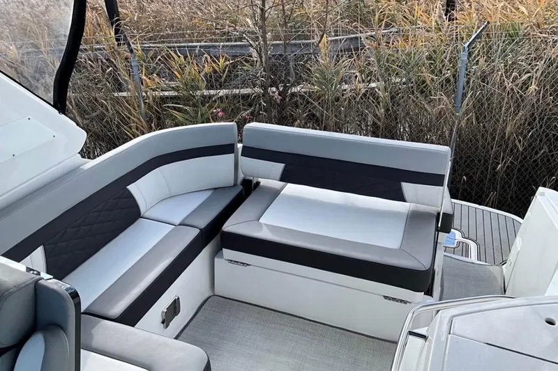  Yacht Photos Pics 2021 Monterey 295 Sport Yacht interior seating with modern design and comfortable upholstery.