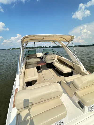  Yacht Photos Pics 2019 Regal 29 OBX boat with spacious seating on a calm lake.