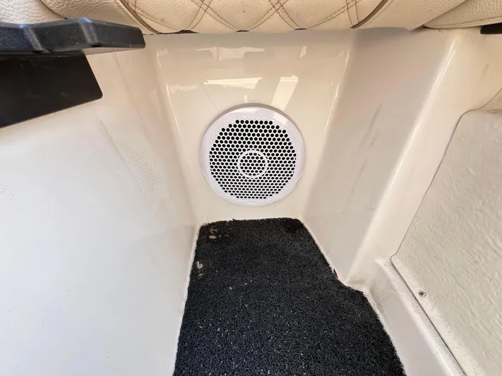  Yacht Photos Pics 2019 Regal 29 OBX boat interior with speaker and carpeted flooring.