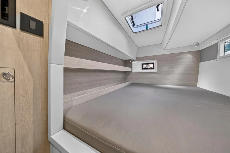  Yacht Photos Pics Interior cabin of 2017 Leopard 43 Powercat with modern design and skylight.