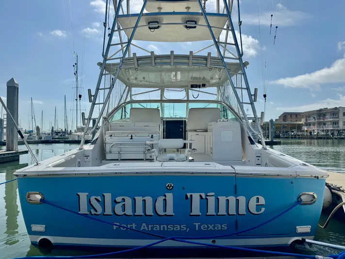 Island Time Yacht Photos Pics 1997 Bertram 36 Moppie boat "Island Time" docked in Port Aransas, Texas marina.