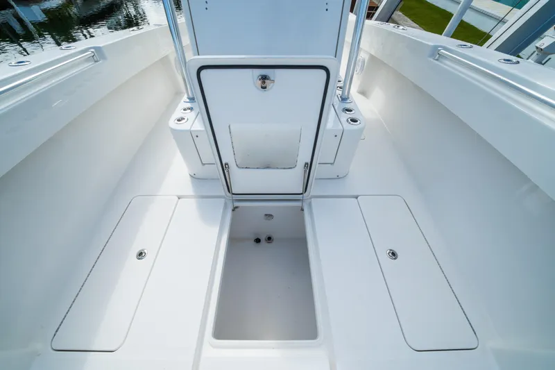 Carried Away Yacht Photos Pics 2016 Invincible 36 Open Fisherman boat interior with storage compartments.