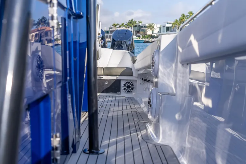 Work From Home Yacht Photos Pics 2024 Nor-Tech 390 Sport boat interior with sleek design and modern features.