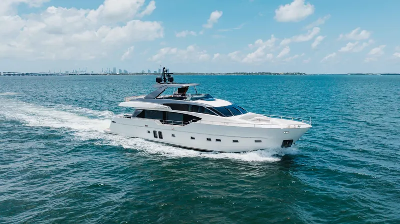 Sasa Yacht Photos Pics Luxurious 2022 Sanlorenzo SL86 yacht cruising on open sea under clear skies.