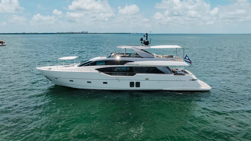 Sasa Yacht Photos Pics Luxury Sanlorenzo SL86 yacht cruising on open sea, 2022 model.