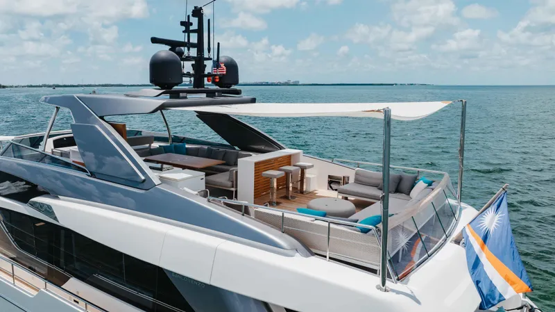 Sasa Yacht Photos Pics Sanlorenzo SL86 2022 yacht with luxurious deck, ocean view, and modern amenities.