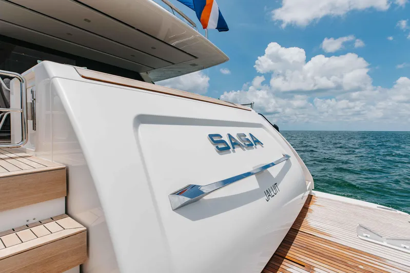 Sasa Yacht Photos Pics Luxury Sanlorenzo SL86 yacht, 2022 model, on open sea with clear skies.