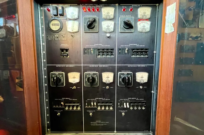 Freedom Yacht Photos Pics Electrical control panel on a 1976 Hatteras 48 Long Range Cruiser yacht.