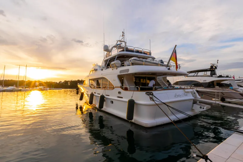 Cool Running Yacht Photos Pics Luxury yacht Mochi Craft 22.5 Axis 2003 docked at sunset.