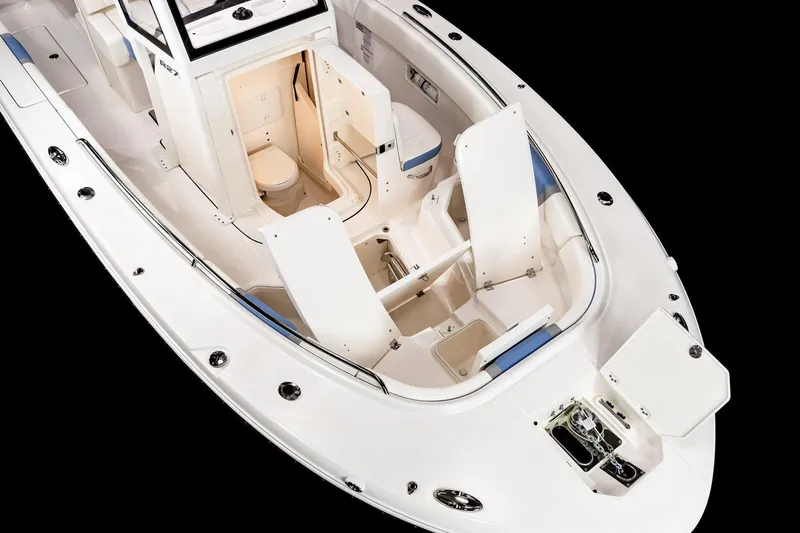 270-112 Yacht Photos Pics Manufacturer Provided Image: 2025 Robalo R270 Center Console boat interior with seating and storage compartments.