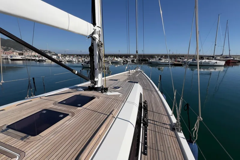  Yacht Photos Pics Sailing yacht Grand Soleil 50, 2012 model, docked in a serene marina.