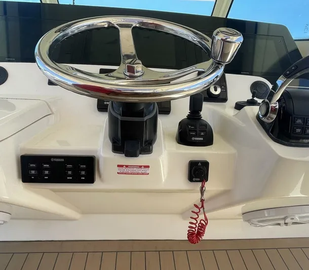 Shady Lady 2 Yacht Photos Pics 2019 Scout 380LXF boat helm with Yamaha controls.
