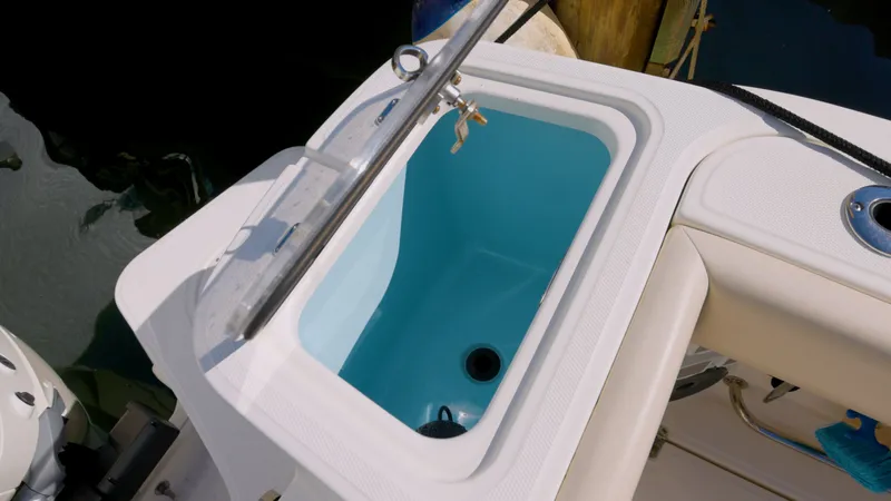 Salt Yacht Photos Pics Boston Whaler 325 Conquest 2023, close-up of blue sink.