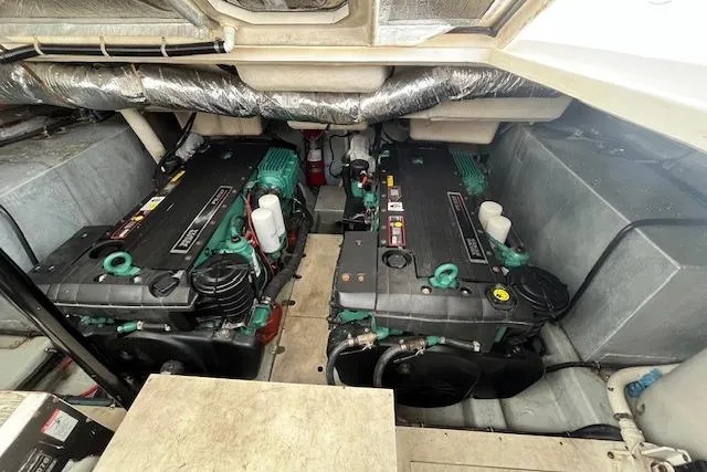  Yacht Photos Pics Engine compartment of a 2008 Doral Medditerra boat with dual engines.